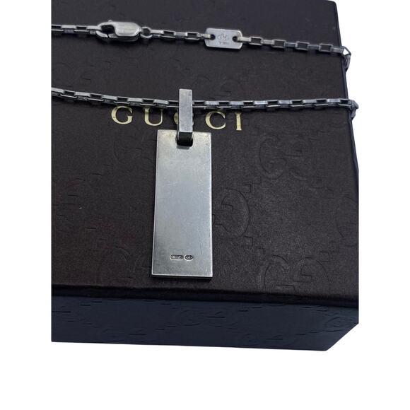 Authentic Gucci Pendant Necklace Mark Plate Rectangle Silver 19" - Picture 3 of 9